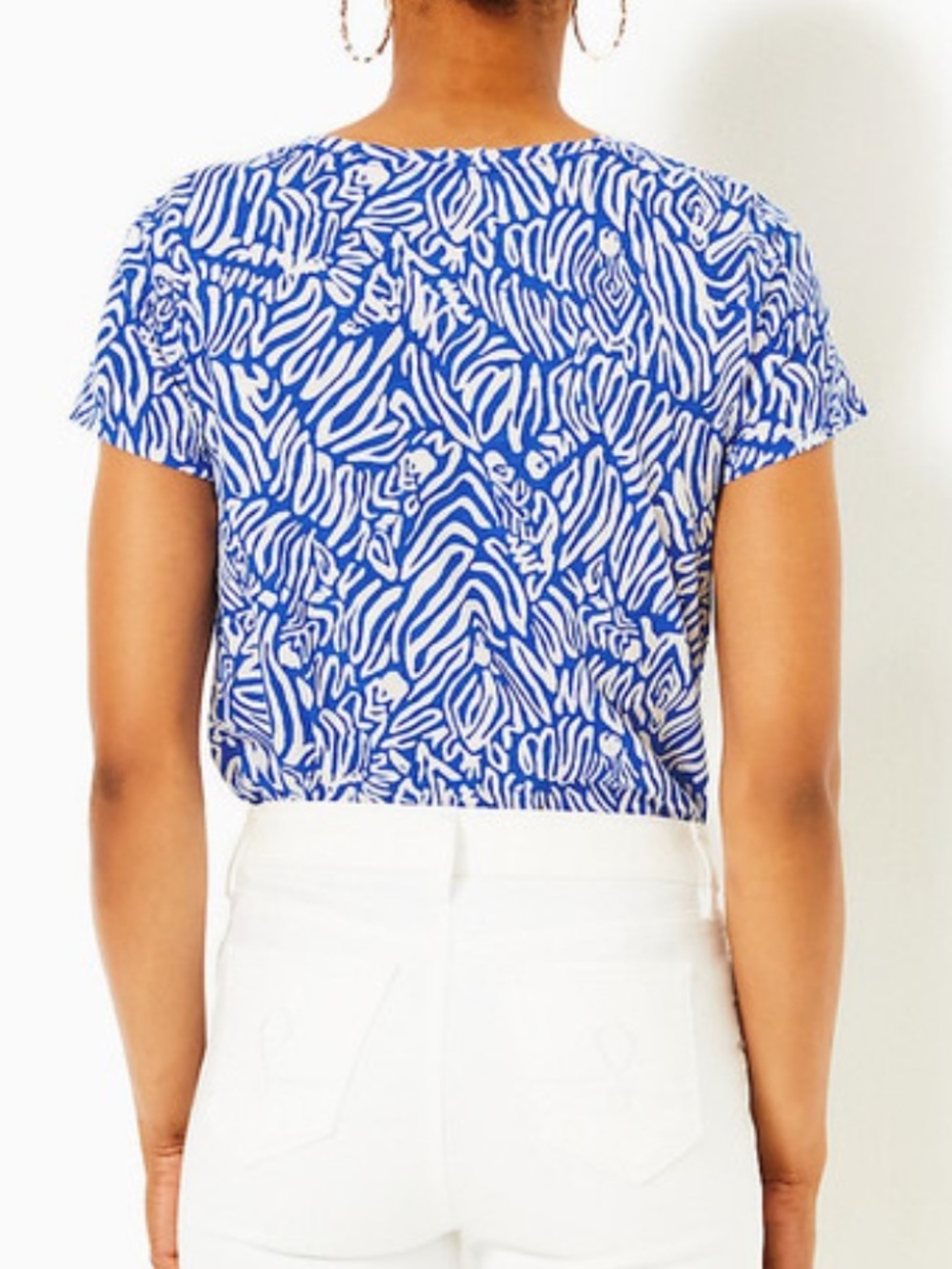 Lilly Pulitzer Etta Scoop Neck Top in Martinique Blue Zee Bebe Womens Small - Picture 2 of 14